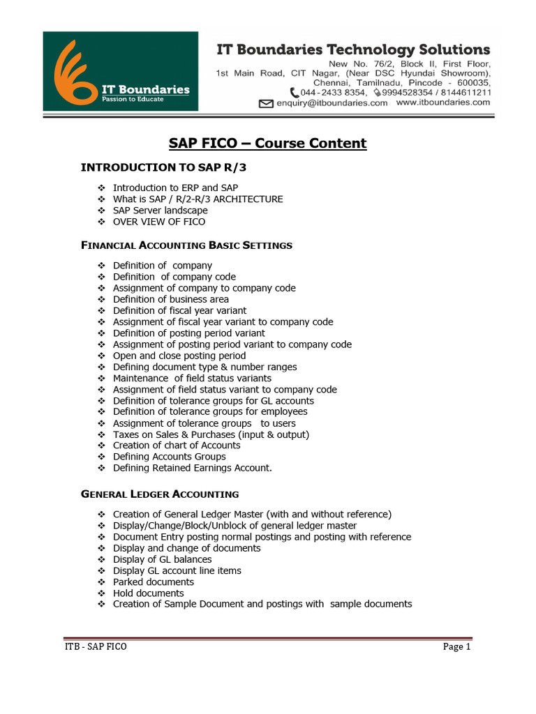 SAP FICO Course Overview and Content | PDF | Payments | Accounts Payable
