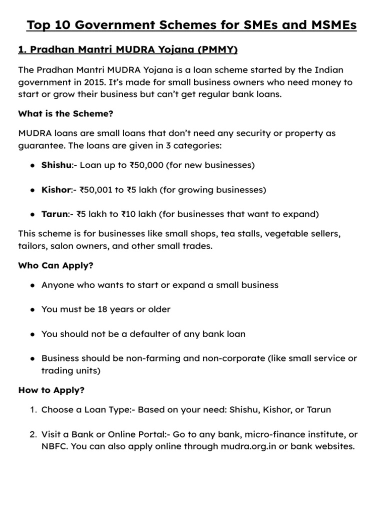 Top 10 Government Schemes for SMEs | PDF | Economies