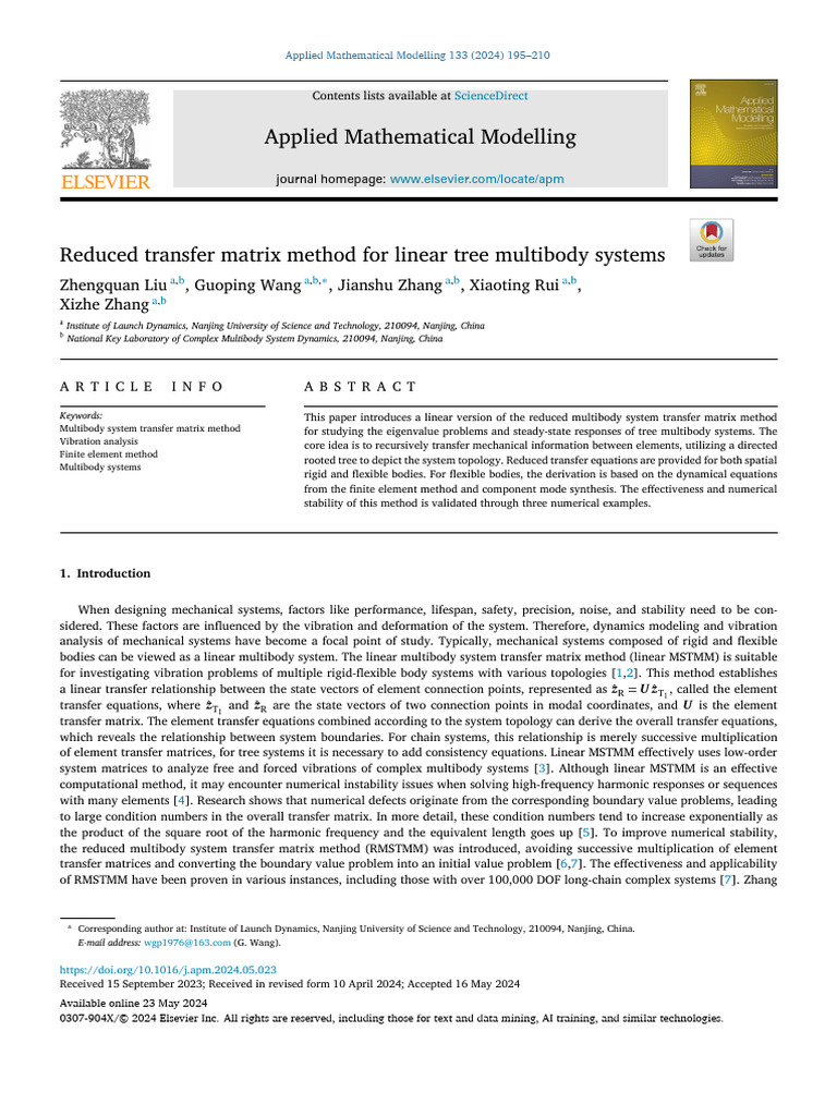 Reduced Transfer Matrix Method for Multibody Systems | PDF | Matrix ...