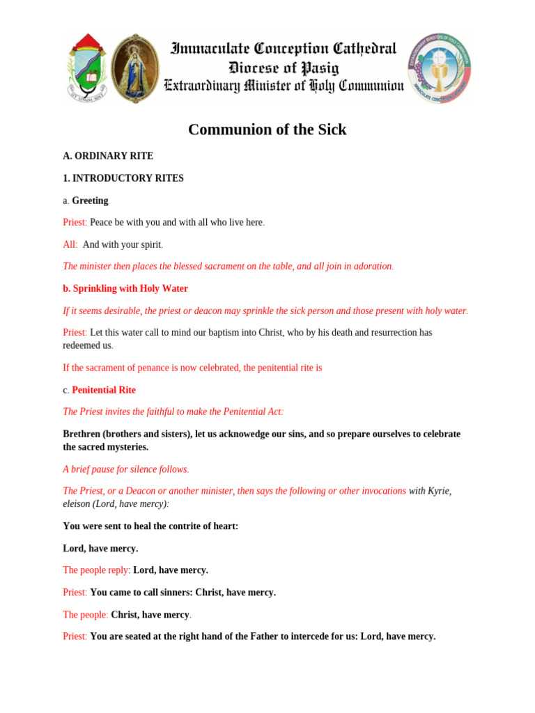 Communion for the Sick Rite Guide | PDF | Eucharist | Penance