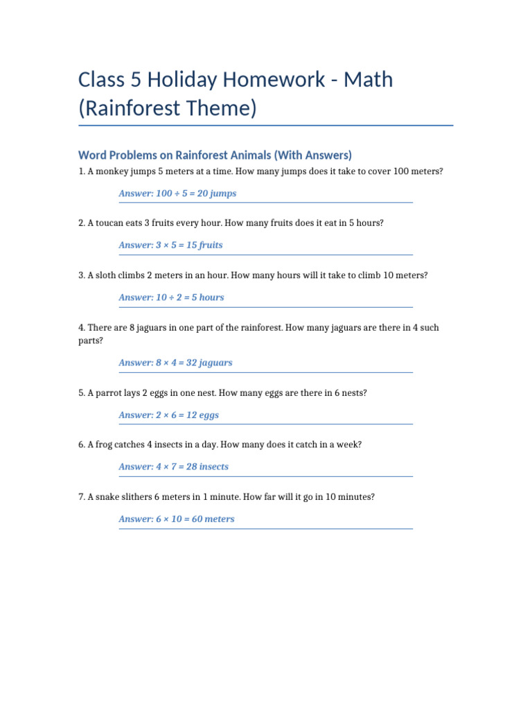 Math Word Problems: Rainforest Theme | PDF