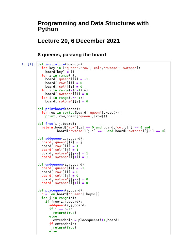 8 Queens Problem in Python Code | PDF | Software Engineering | Software ...