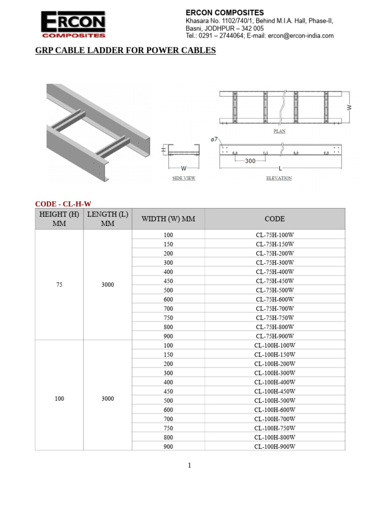 GRP Cable Ladder Specifications and Codes | PDF