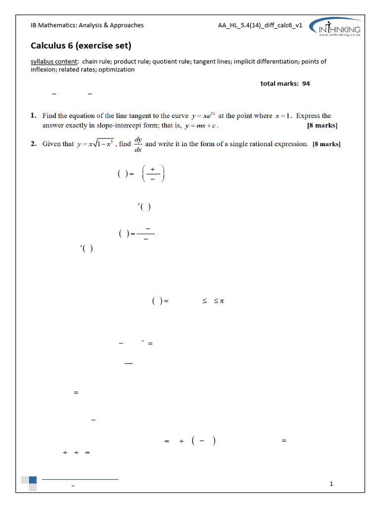 IB Math Calculus 6 Exercise Set | PDF
