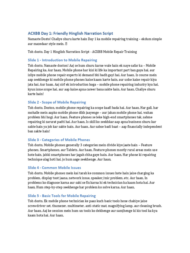 Day 1 Mobile Repair Training Script | PDF