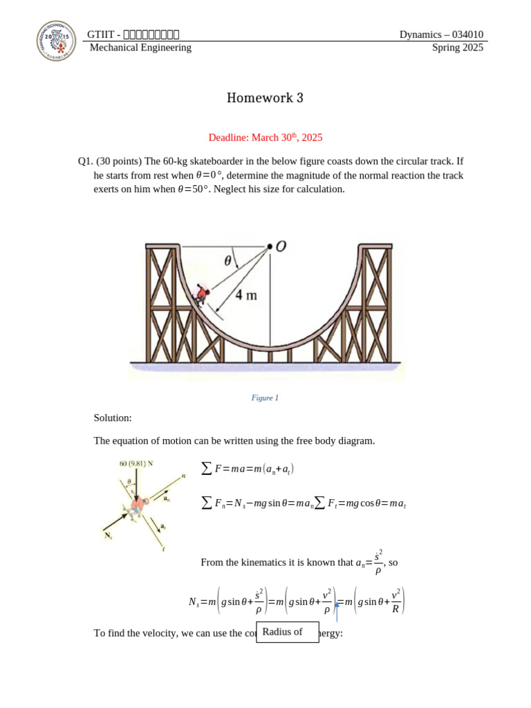 Dynamics Homework Solutions Spring 2025 | PDF | Kinematics | Physical ...