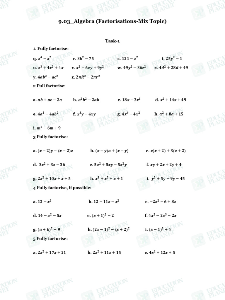 9.03 - Algebra Factorisation.. | PDF