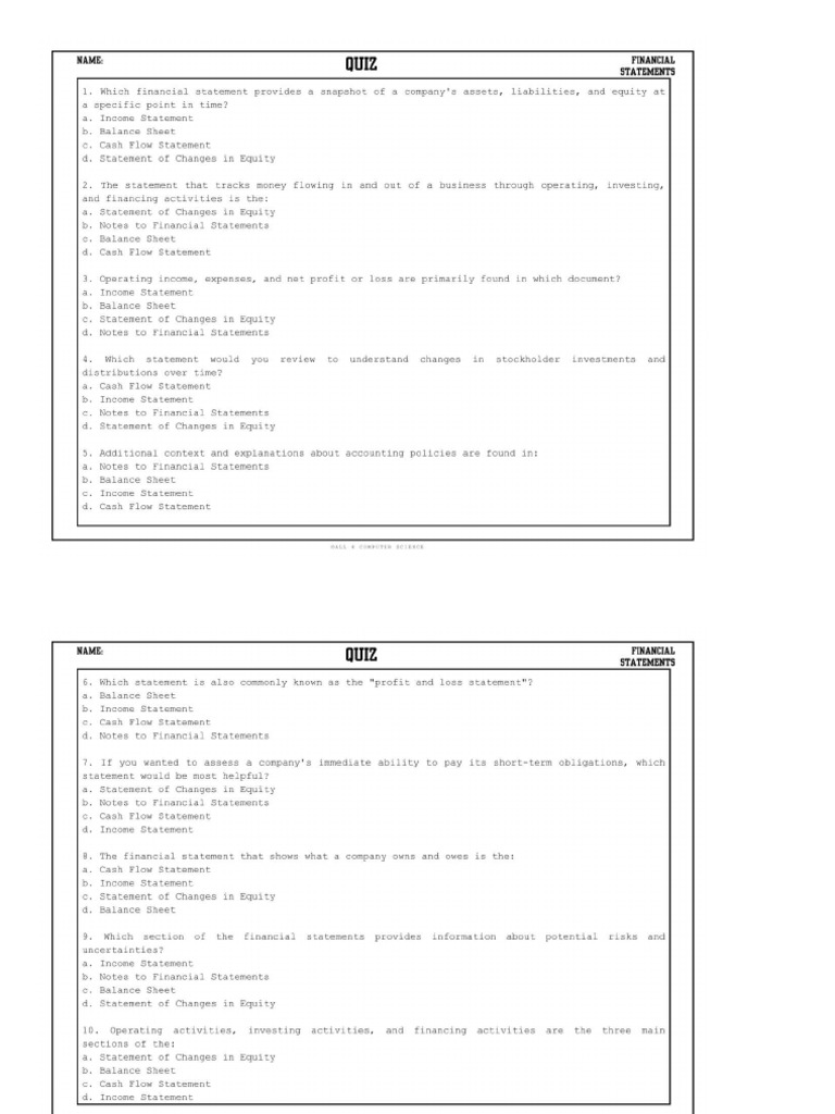 Quiz Financial Statements 12.08 | PDF