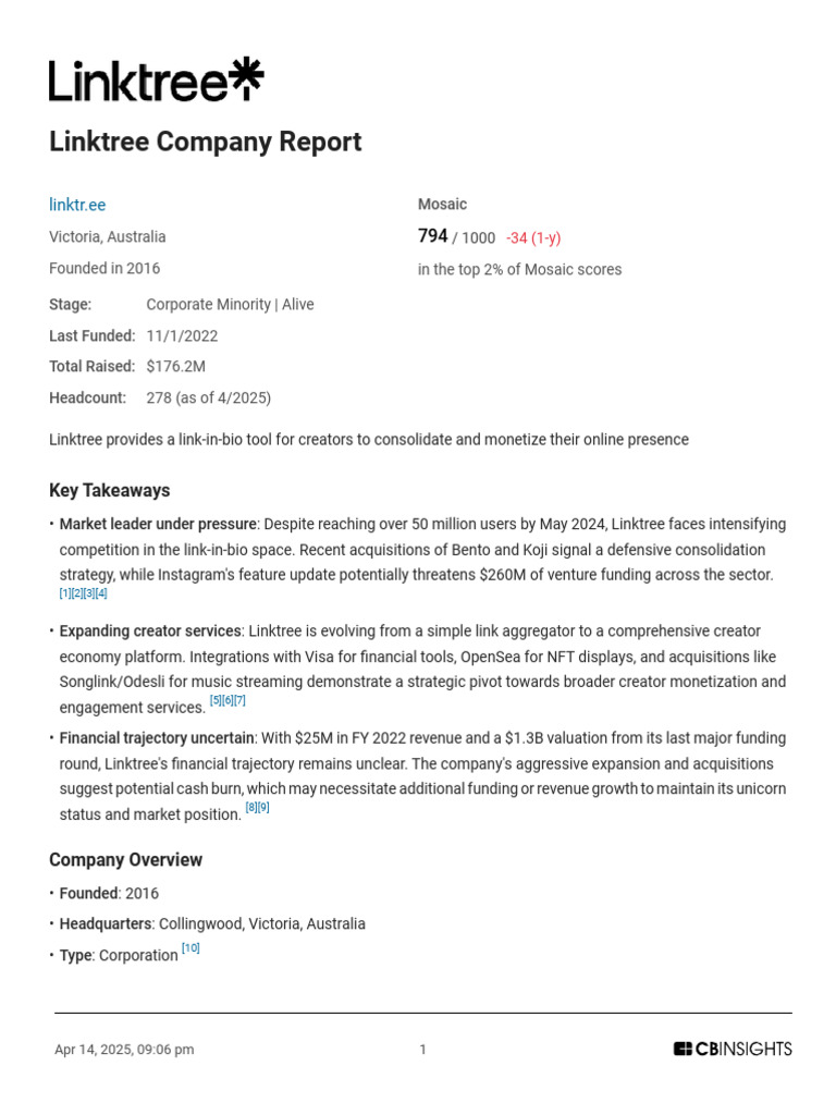 Linktree 2025 Company Overview and Insights | PDF | Mergers And ...