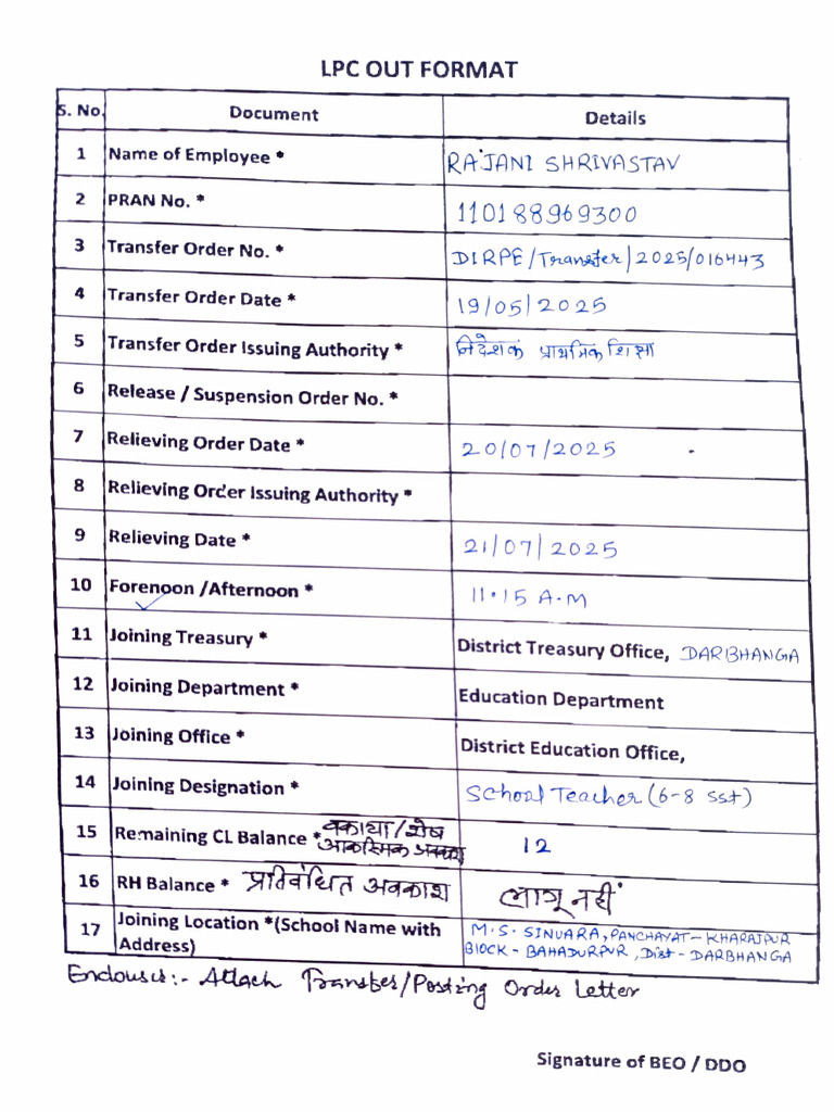 Employee Transfer Order Document | PDF