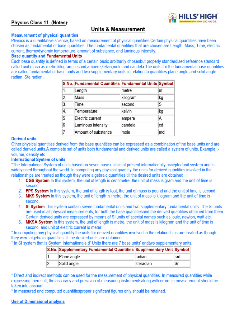 Units and Derived Quantities in Physics | PDF | Significant Figures ...