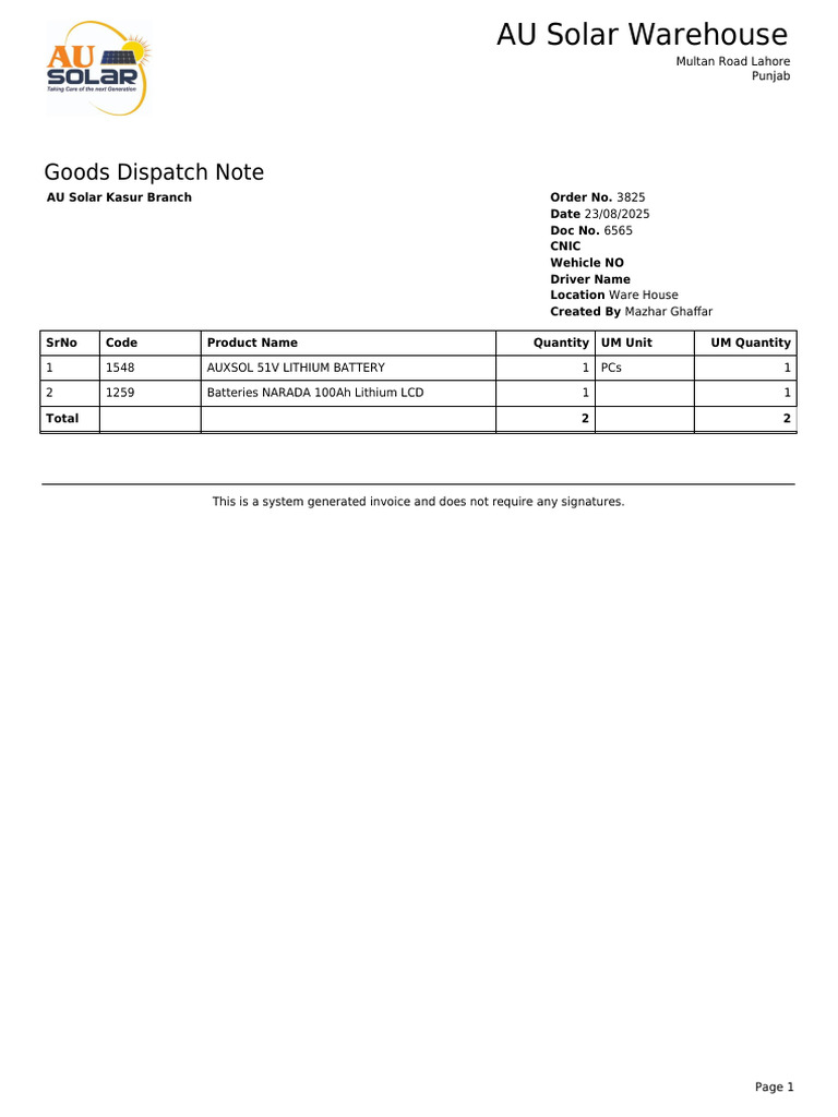 Goods Dispatch Note | PDF