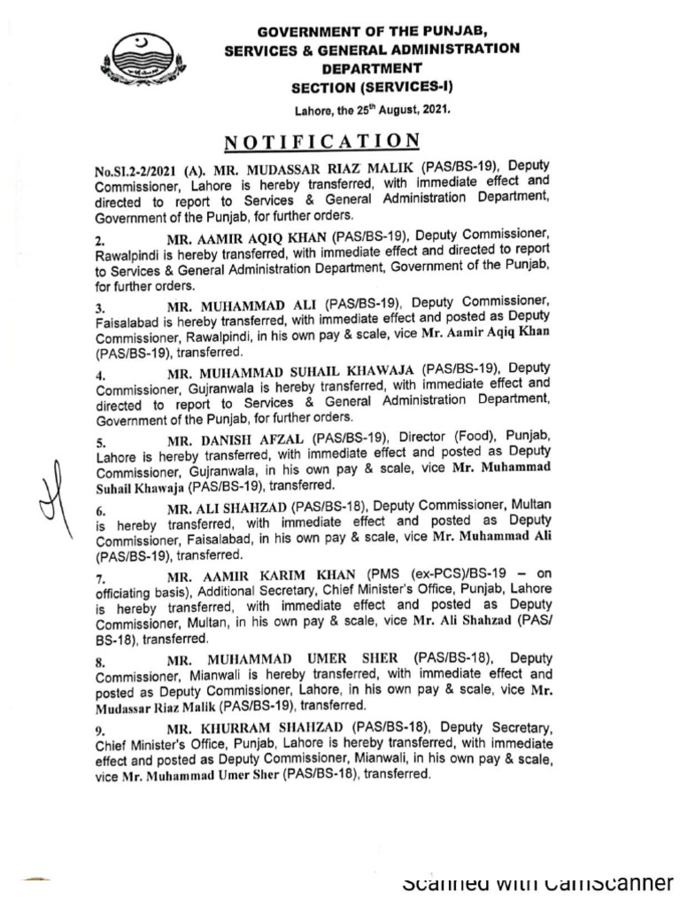 Notification Punjab Government 25-08-21 | PDF