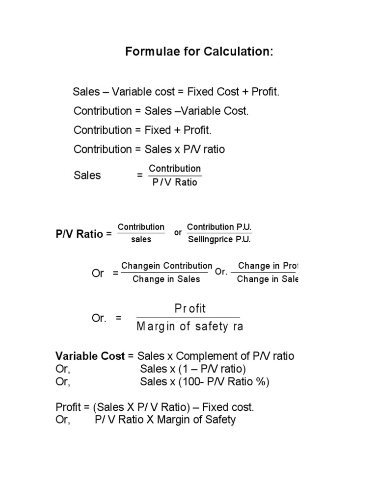 CVP Analysis Formulas and Calculations | PDF