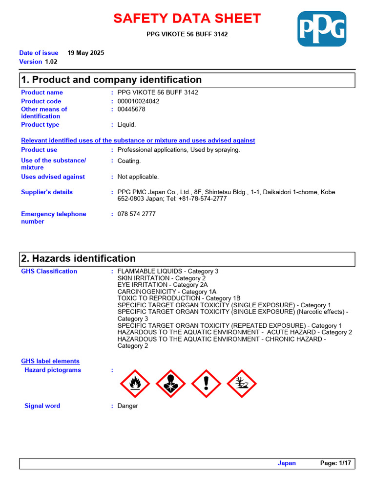 PPG Vikote 56 Safety Data Sheet | PDF | Toxicity | Chemical Substances