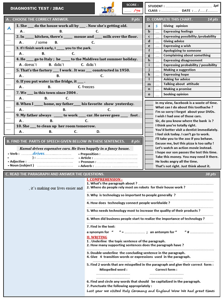 English Grammar and Comprehension Test | PDF | Semantic Units ...