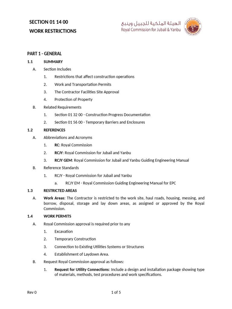Construction Work Restrictions Overview | PDF