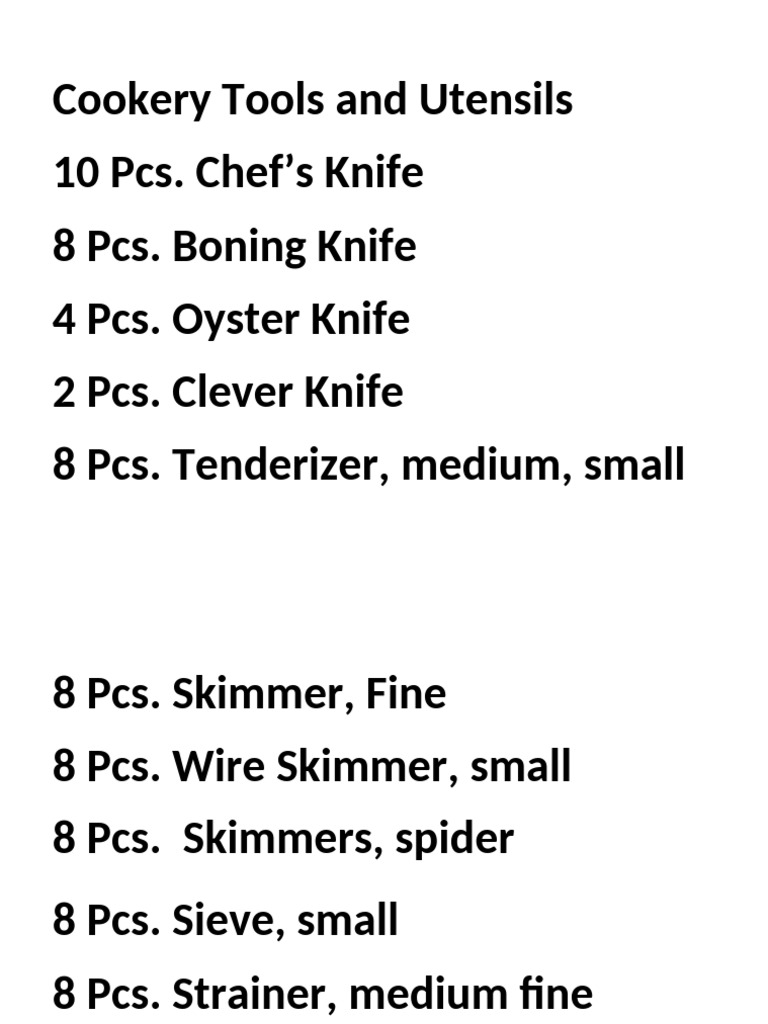 Essential Cookery Tools and Utensils | PDF
