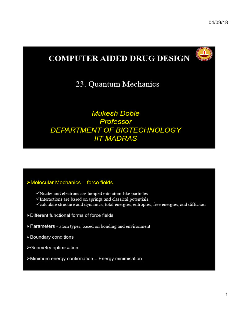 Quantum Mechanics in Drug Design | PDF | Hartree–Fock Method | Density ...