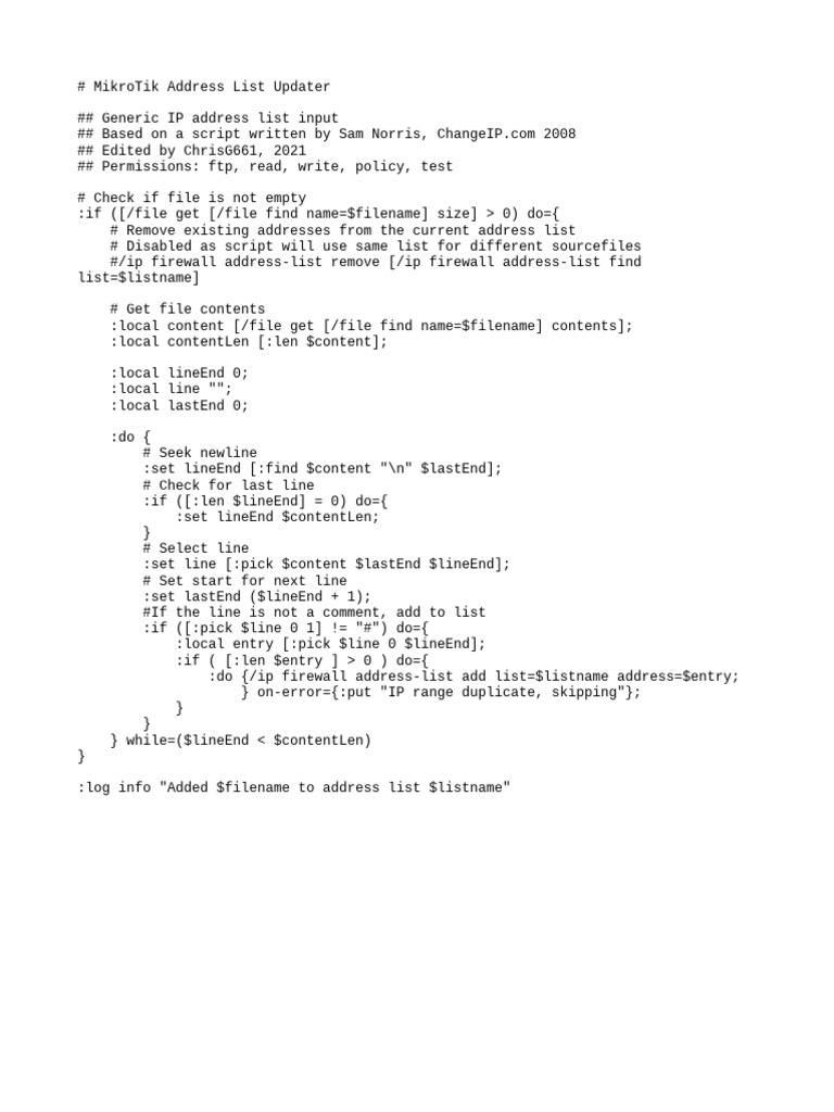 MikroTik IP Address List Script | PDF