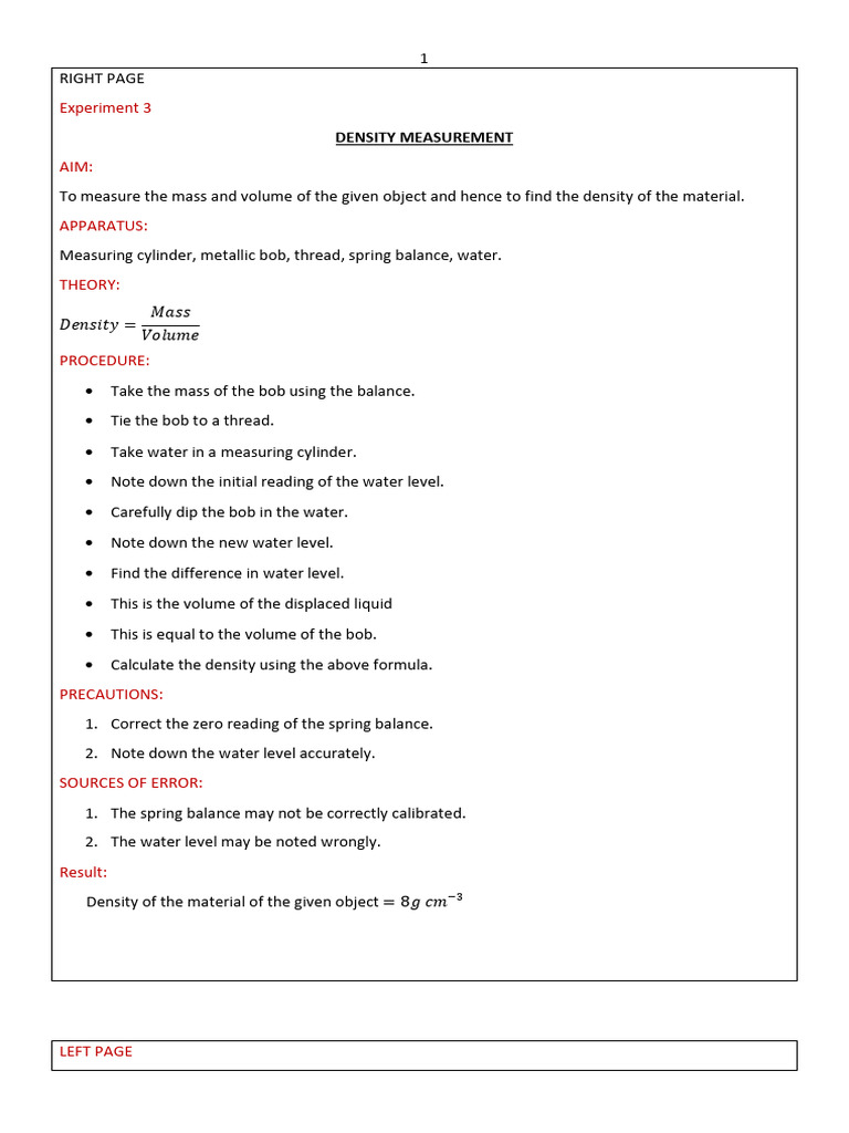Density Measurement Experiment | PDF