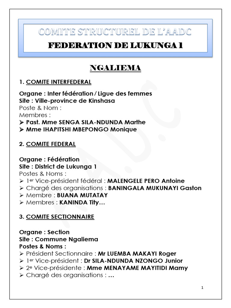 Comité structurel de l'AADC à Lukunga | PDF