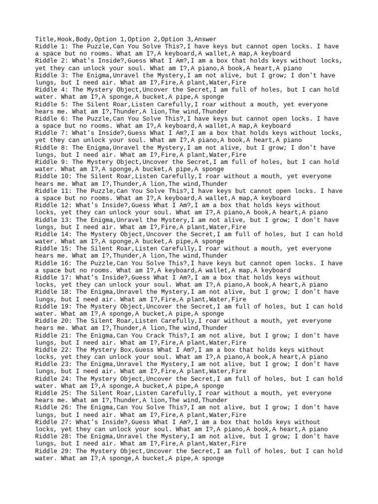 100 Riddles | PDF | Riddle