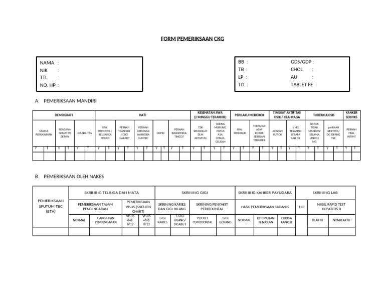 FORM PEMERIKSAAN CKG Remaja | PDF