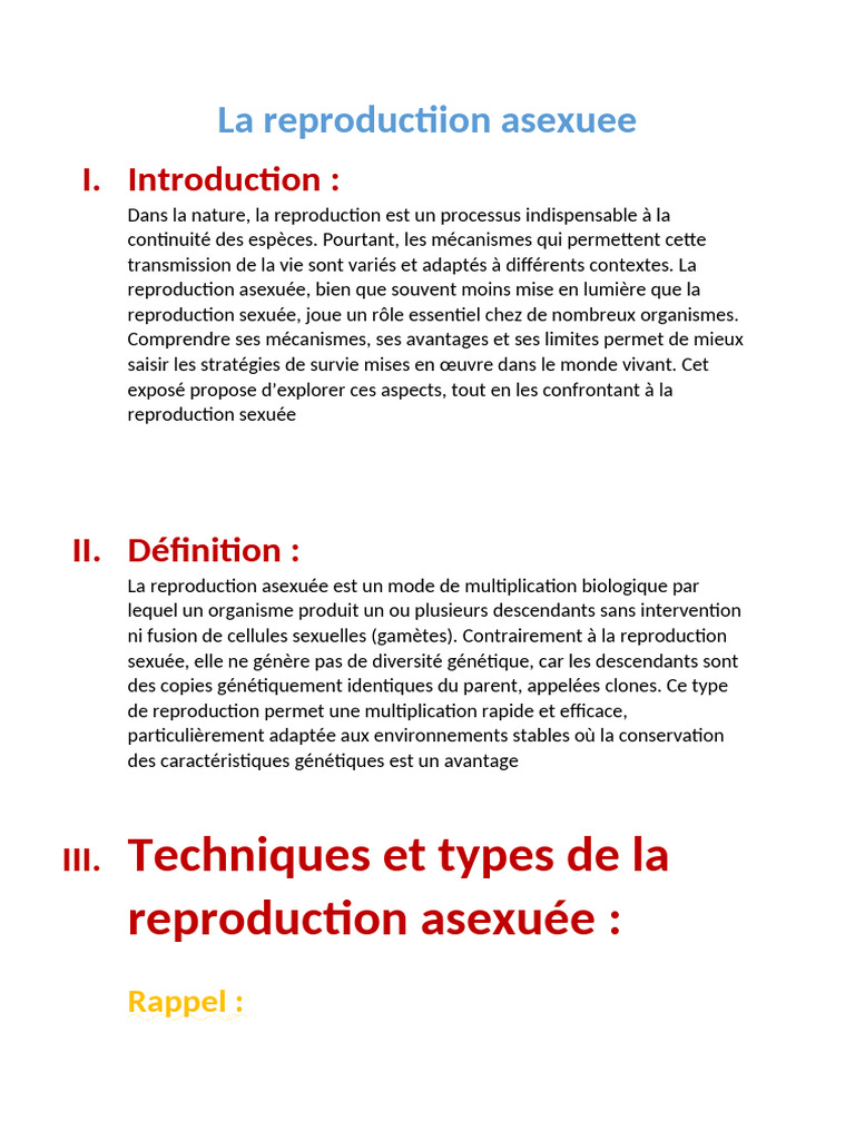 Définition de la reproduction asexuée | PDF | la reproduction | Méiose