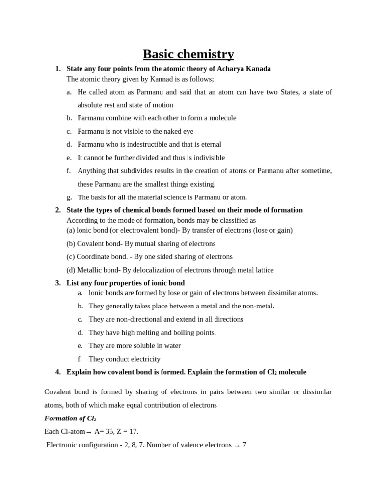 2025-26 Soln To UT-1 Chemistry CE &EE | PDF | Chemical Bond | Valence ...