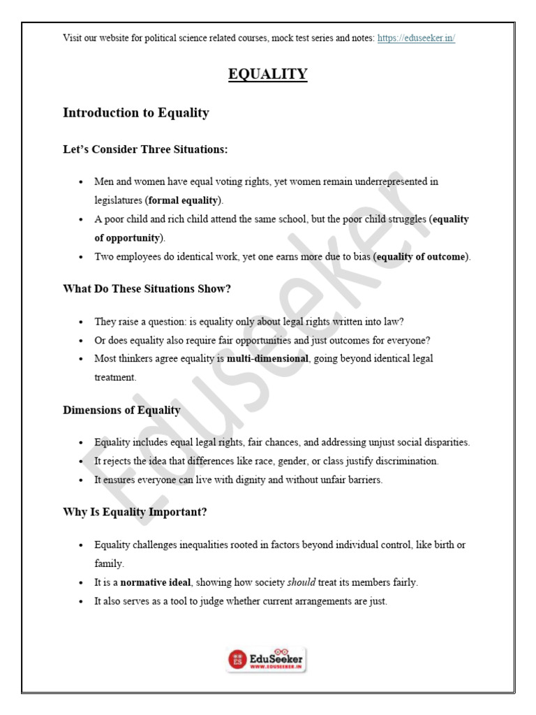 Understanding Equality in Political Science | PDF | Equal Opportunity ...