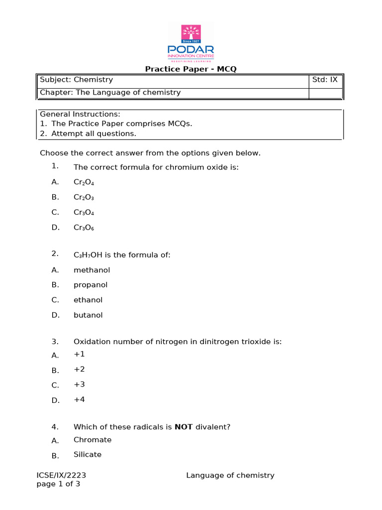 1750498087064.QP IC IX Chemistry Ch1 Language of Chemistry MCQ | PDF ...