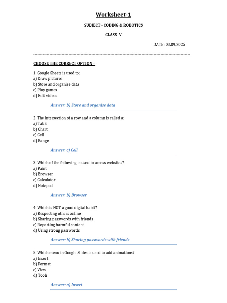 Grade 5 Coding & Robotics Worksheet | PDF | Spreadsheet | Scratch ...