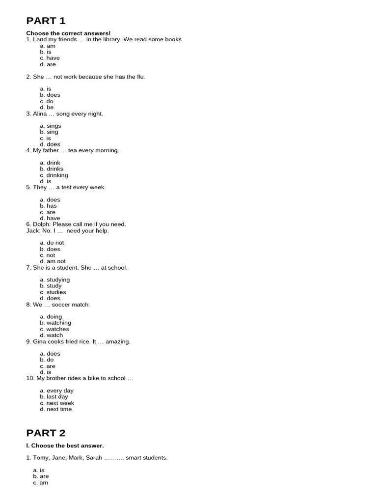 English Grammar Quiz: Choose Answers | PDF | Cuisine