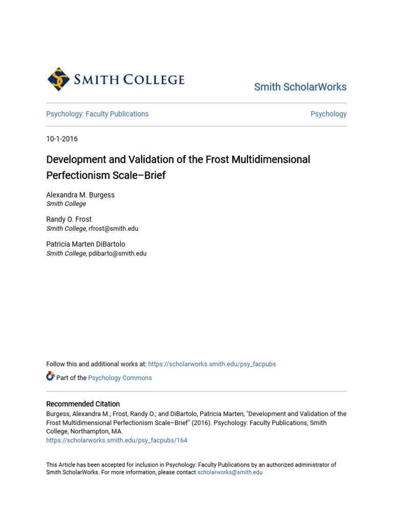 Frost Multidimensional Perfectionism Scale PDF Perfectionism 