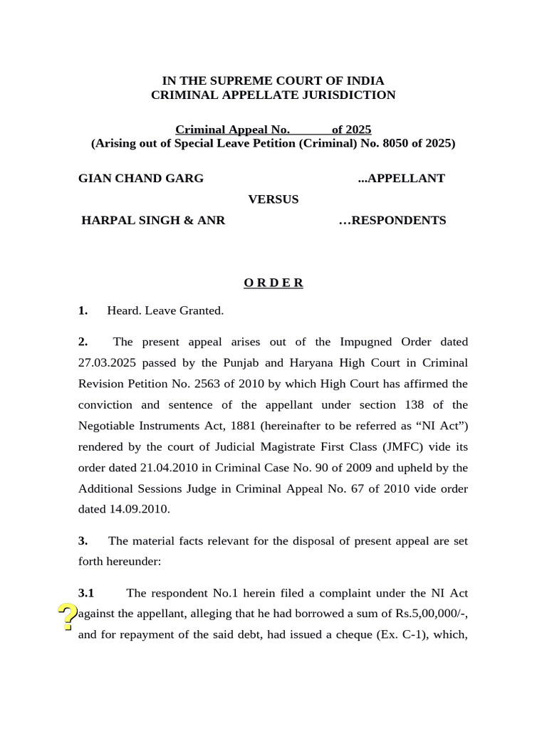 Supreme Court Ruling on NI Act Appeal | PDF | Appeal | Public Law