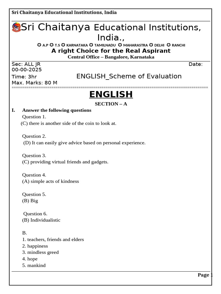 English Evaluation Scheme Overview | PDF | Reading Comprehension