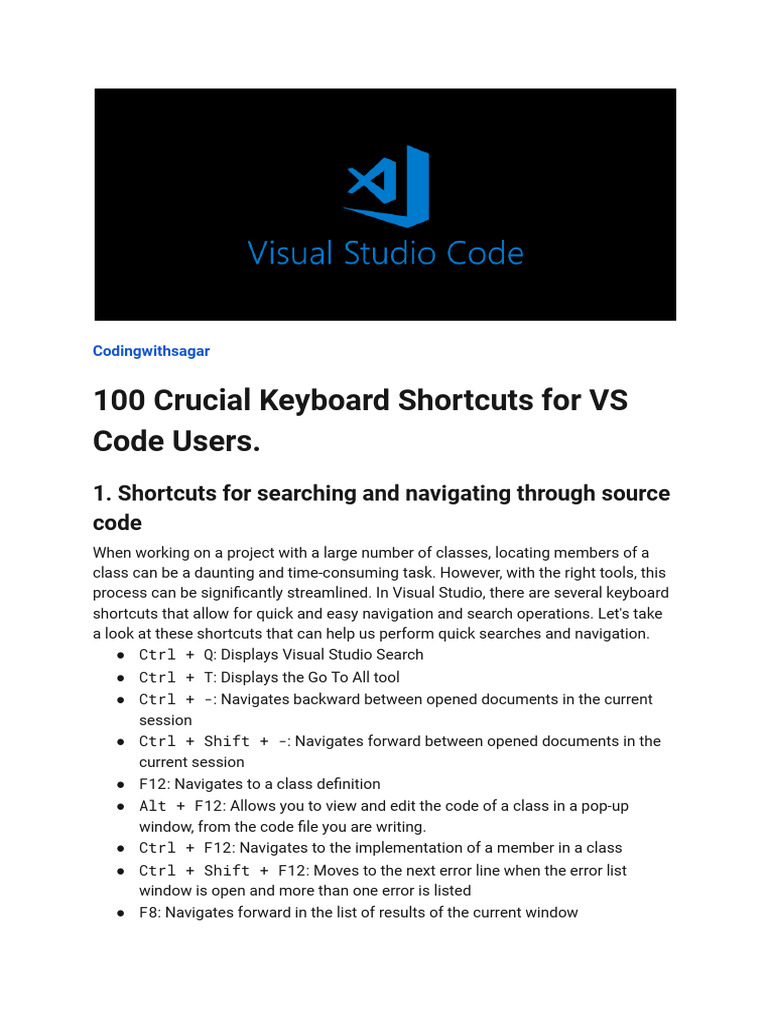100+ vs Code Keyboard Shortcuts | PDF | Computer File | Keyboard Shortcut