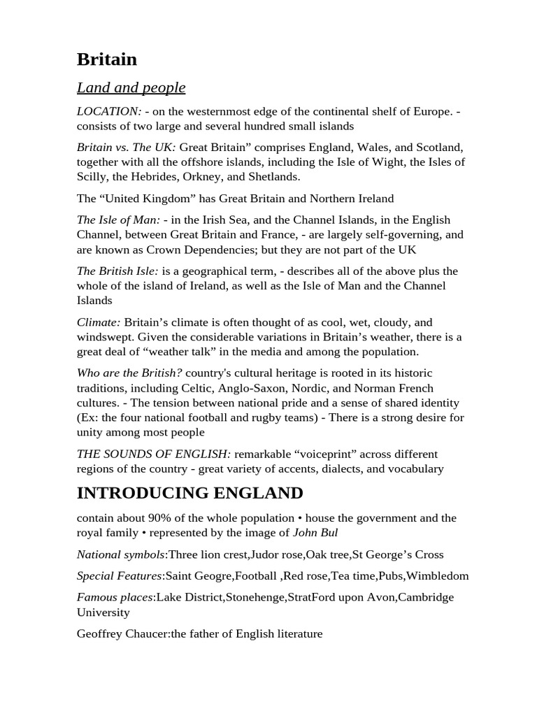 Overview of British Culture and Geography | PDF | Western United States ...