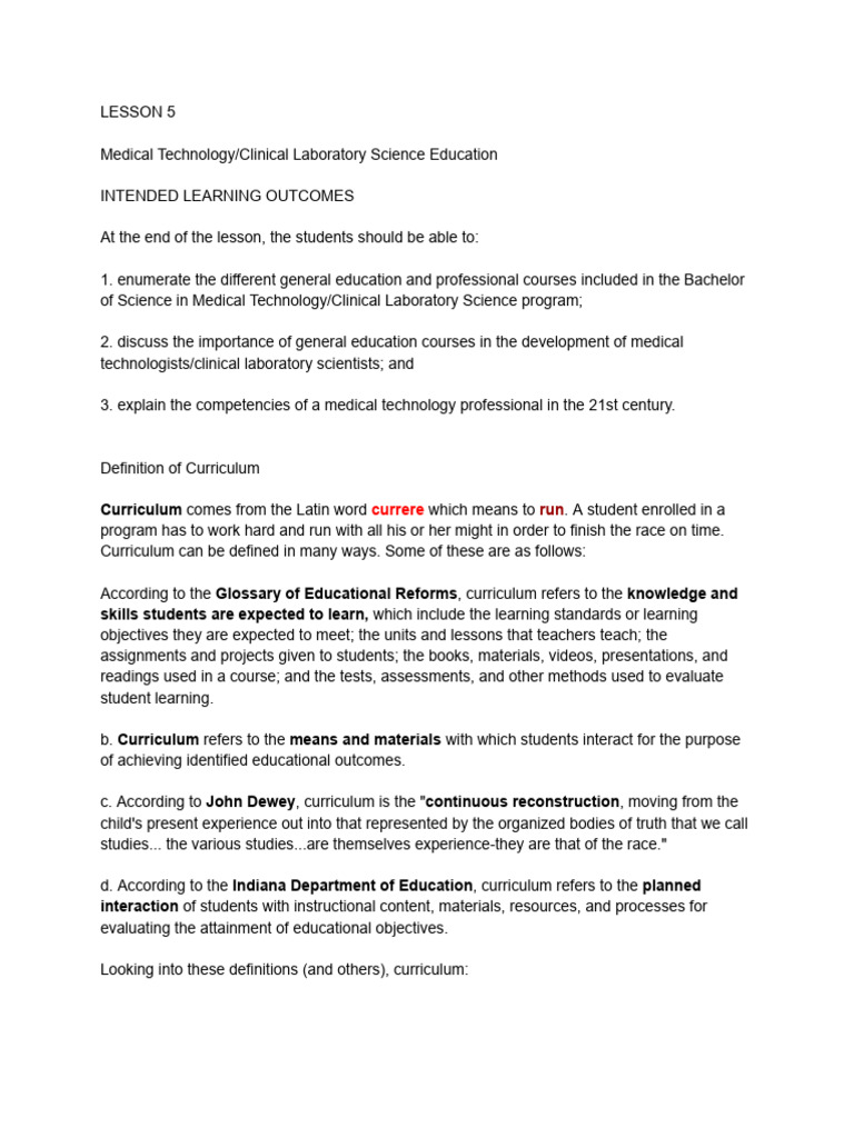 Medical Technology Curriculum Overview | PDF | Educational Assessment ...
