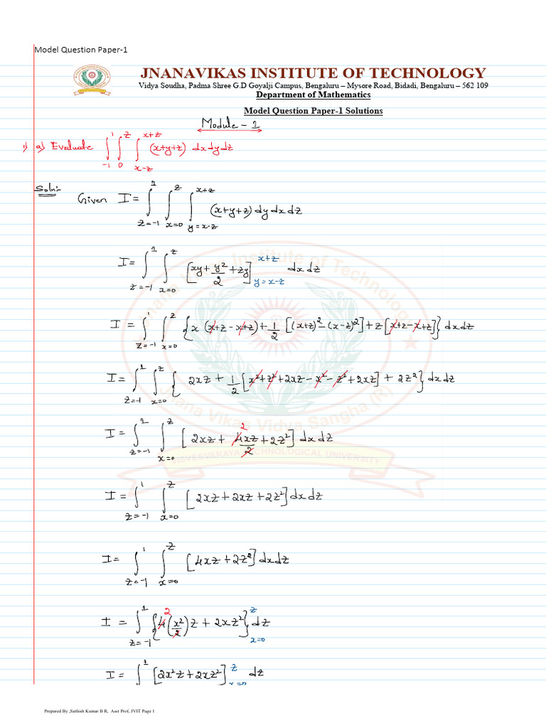 Model Math Question Paper Solutions | PDF