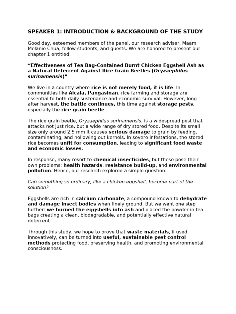 Research Presentation Script | PDF | Hypothesis | Pest (Organism)