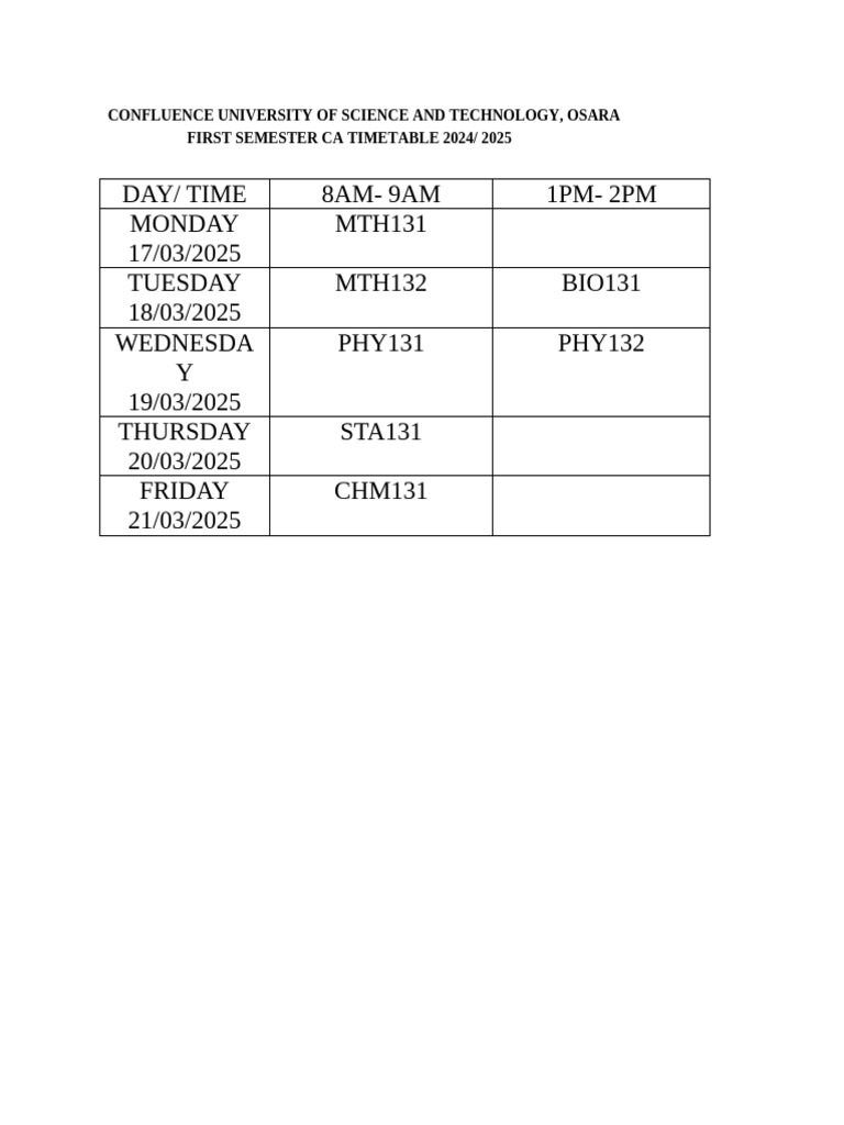 CA Timetable Term 4 2025 | PDF