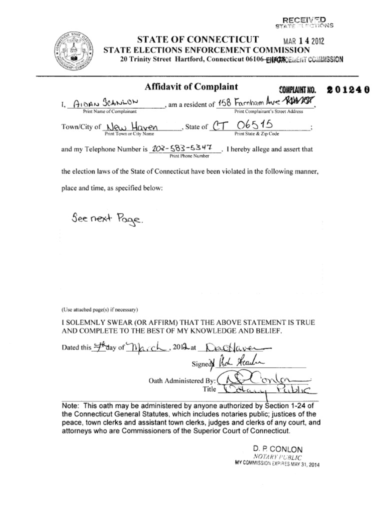 2012-040 Docketed Complaint | PDF | Connecticut | Jurists