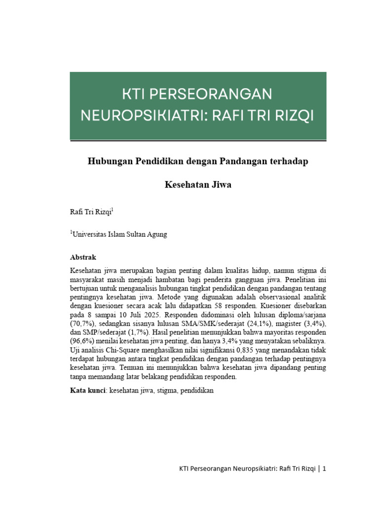 Hubungan Pendidikan Dengan Pandangan Terhadap Kesehatan Jiwa. Author ...