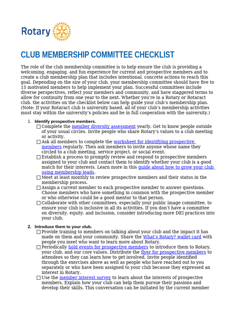 Membership Committee Action Plan | PDF | Social Psychology