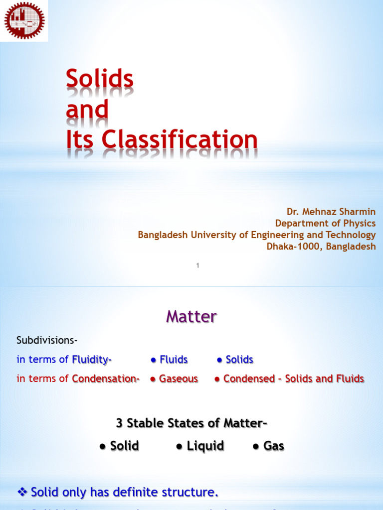 Classification of Solids in Physics | PDF | Crystal | Solid
