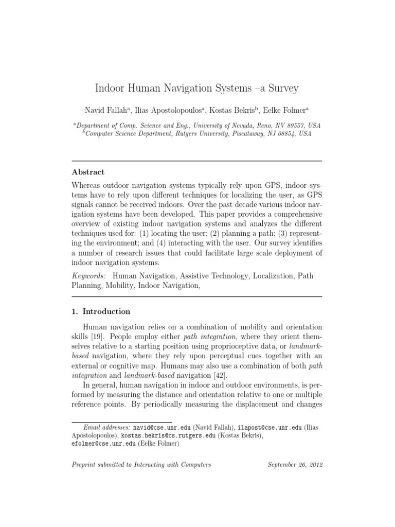 Indoor Navigation Systems Overview | PDF | Radio Frequency ...