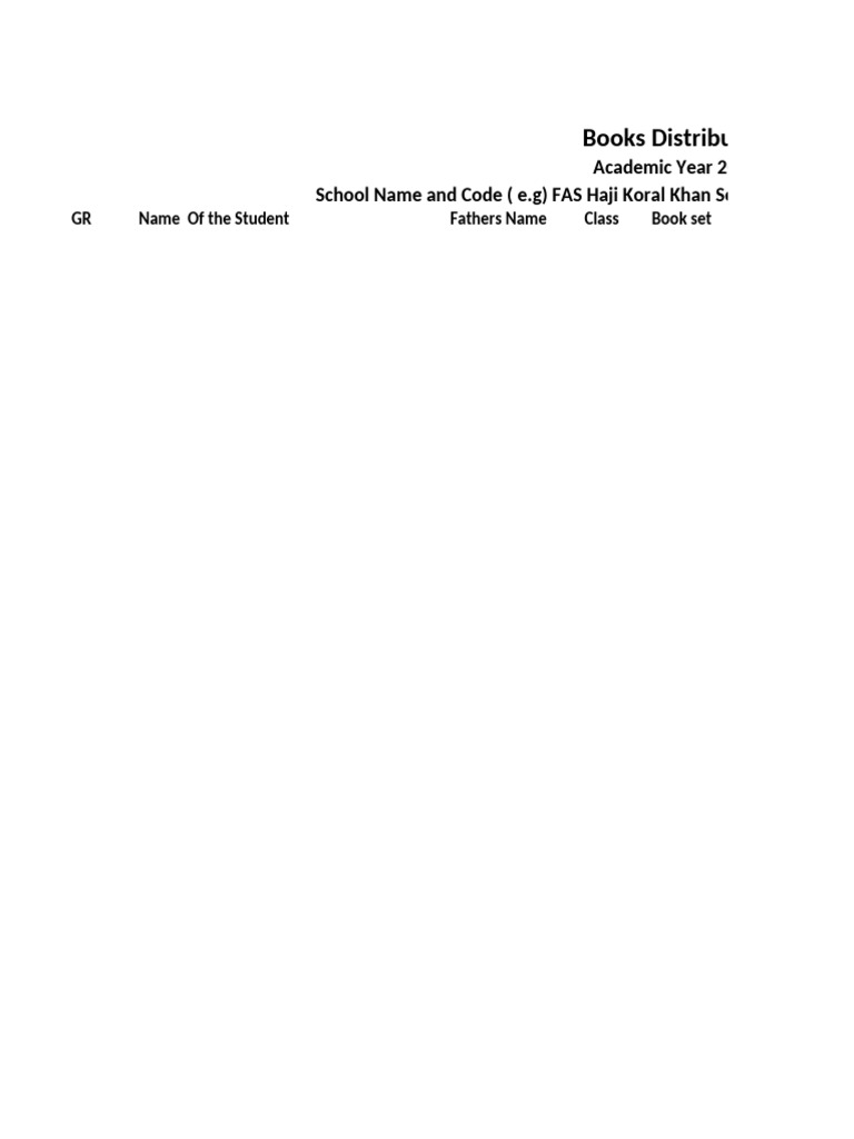 Books Distribution Form 2025-26 | PDF