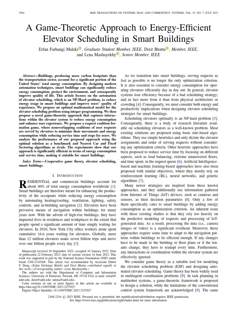Game-Theoretic Elevator Scheduling | PDF | Elevator | Building Automation